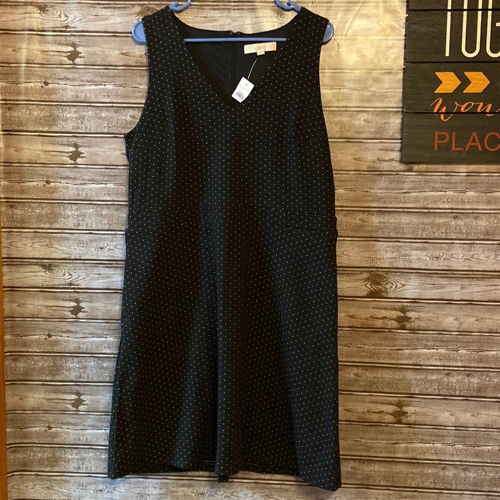 NWT Loft size 14 black dress with white specs